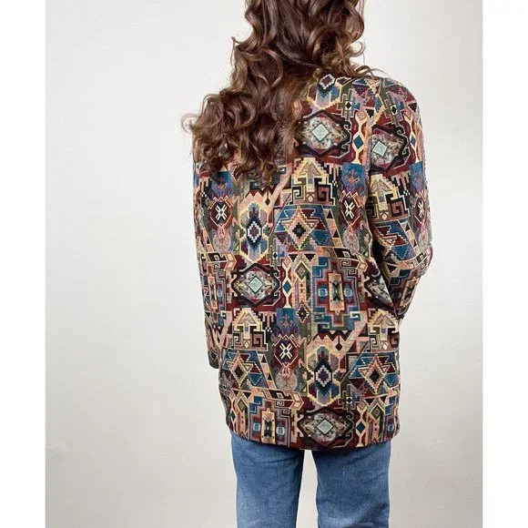 Vintage Woven Tapestry Western Boho Aztec Oversized Blazer Jacket Coat Bohemian - Picture 3 of 10